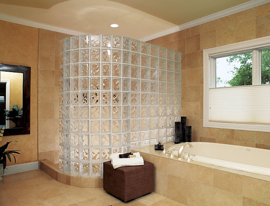 Photo of a Decorative Glass Block Shower